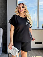 Жіночий літній спортивний костюм футболка з надписом і шорти з двонитки (Батал), фото 10