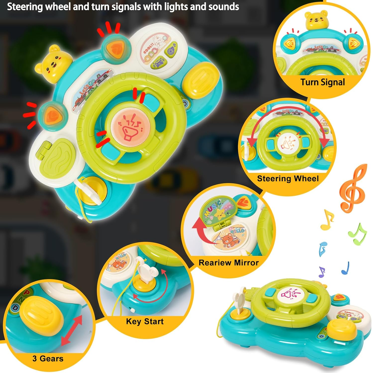 Музичний автотренажер 899-180 Кермо з музикою та кріпленням для коляски, фото 1