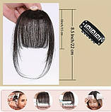 Накладна чубчик на кліпсі колір гіркий шоколад штучна чубчик термоволокно, фото 3