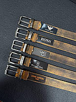 Брендовий чоловічий ремінь із натуральної шкіри, 4 см, Коричневий