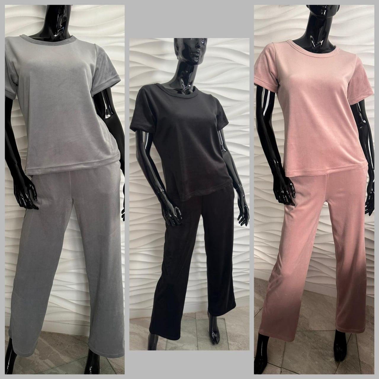 Домашній ВЕЛЮРОВИЙ Комплект 2-ка футболка+штани ПУДРА 233/3130, фото 1