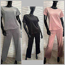 Домашній ВЕЛЮРОВИЙ Комплект 2-ка футболка+штани ПУДРА 233/3130