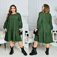 Прогулочное вельветовое платье женское разлетайка большого размера