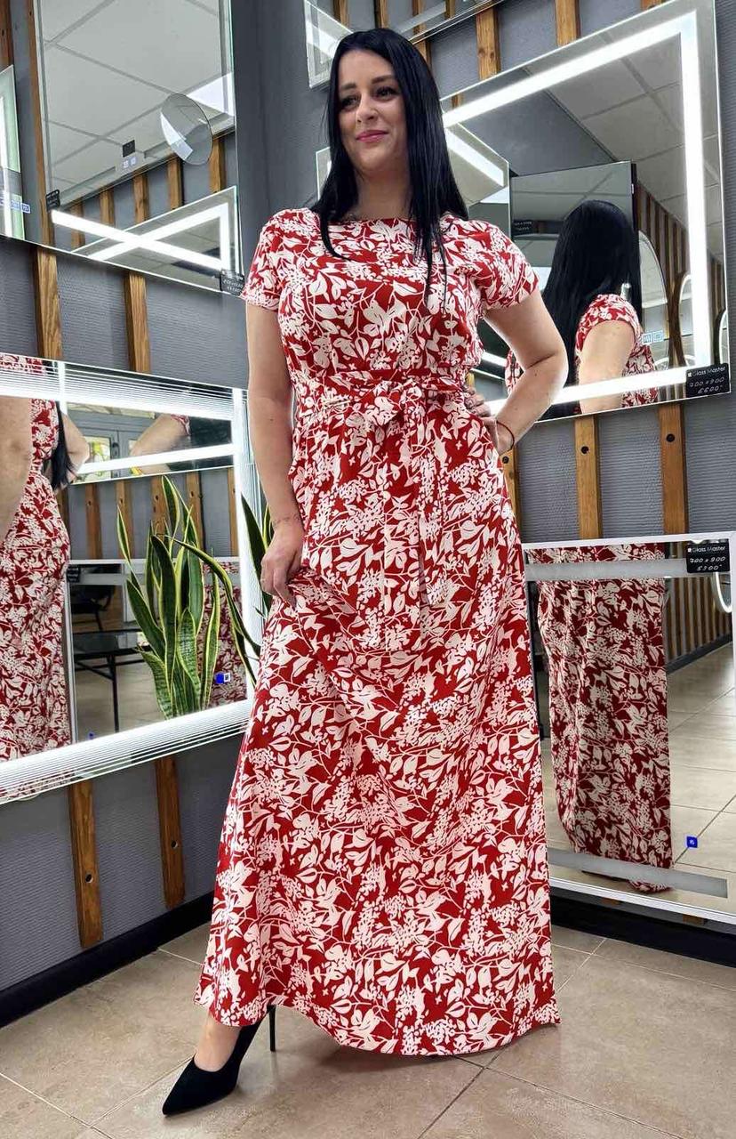 Сукня довга із софтової тканини А силуету з квітковим принтом. Розміри від 44 до 58