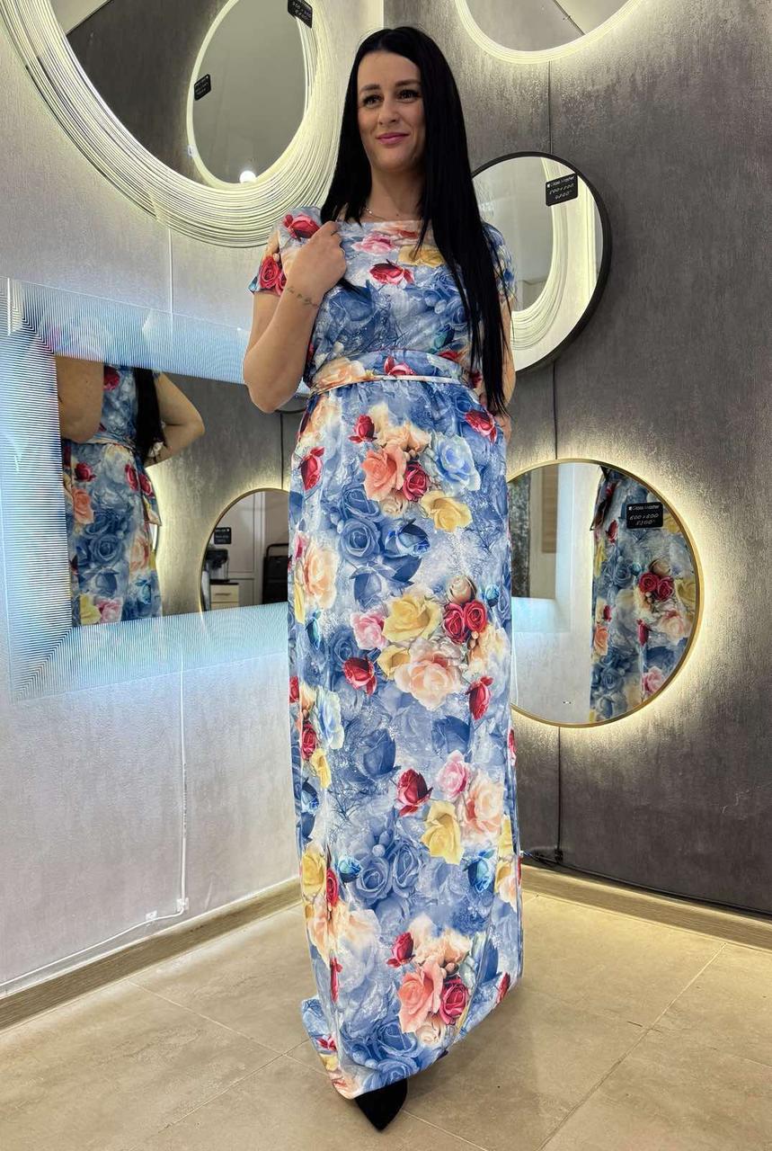 Сукня довга із софтової тканини А силуету з квітковим принтом. Розміри від 44 до 58