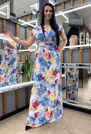 Сукня довга із софтової тканини А силуету з квітковим принтом. Розміри від 44 до 58, фото 2