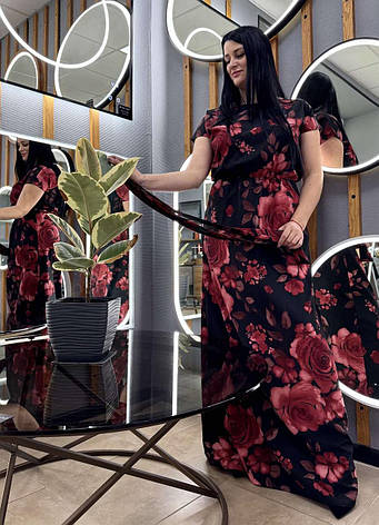 Сукня довга із софтової тканини А силуету чорного кольору з квітковим принтом. Розміри від 44 до 58, фото 1