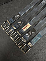 Брендовий чоловічий ремінь із натуральної шкіри, 4 см, Темно-сірий