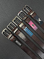 Брендовий чоловічий ремінь із натуральної шкіри, 4 см, Темно-коричневий