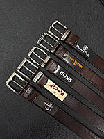 Брендовий чоловічий ремінь із натуральної шкіри, 4 см, Темно-коричневий