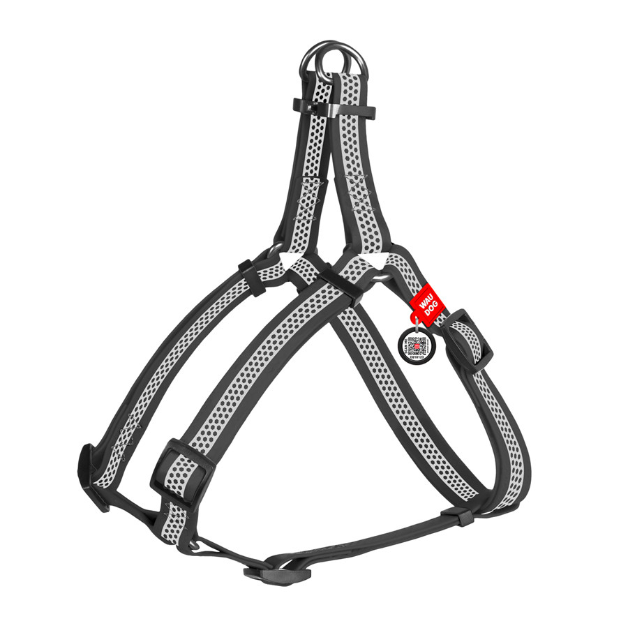Шлея для собак водостійка WAUDOG Waterproof, з QR, світловідбиваюча, XS, Ш 15 мм, Д 30-39 см сірий