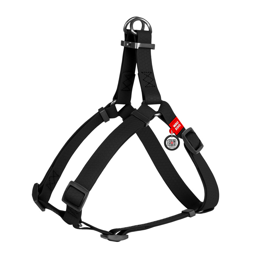 Шлея для собак водостійка WAUDOG Waterproof, з QR, металева пряжка-фастекс, XS, Ш 15 мм, Д 30-39 см чорний