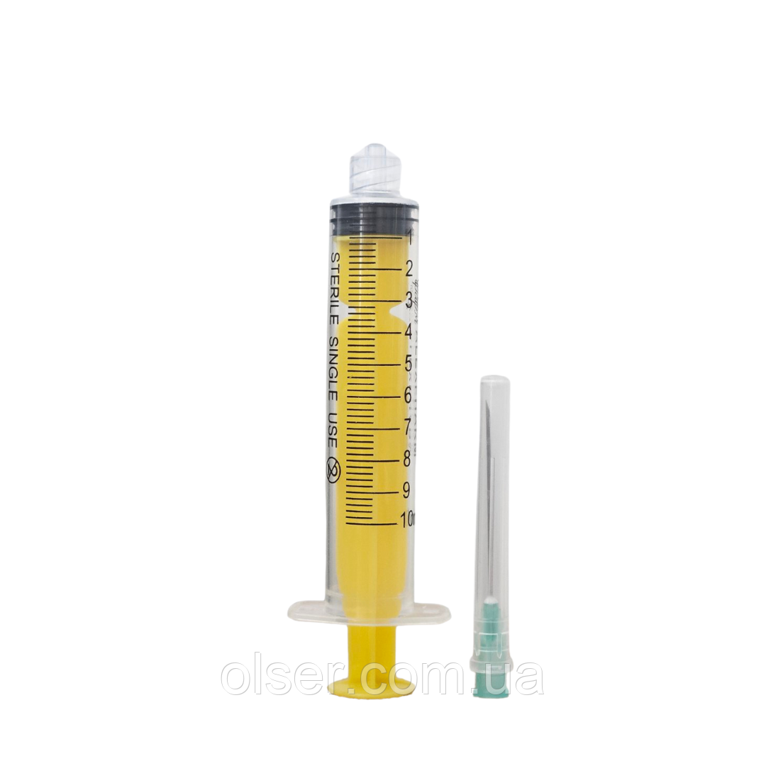 Шприц трьохкомпонентний Luer Lock 10 ml голка G 21 (0.8x40 mm)