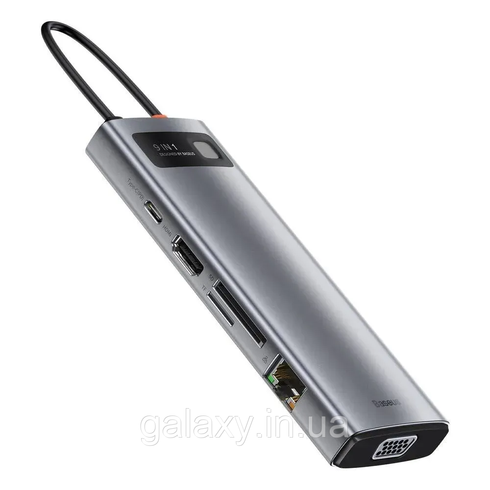 Хаб Baseus 9в1 Type-C to (3xUSB3.0 + 4KHD+ TF + SD + Type-C PD + VGA + RJ45) Metal Gleam CAHUB-CU0G, фото 1
