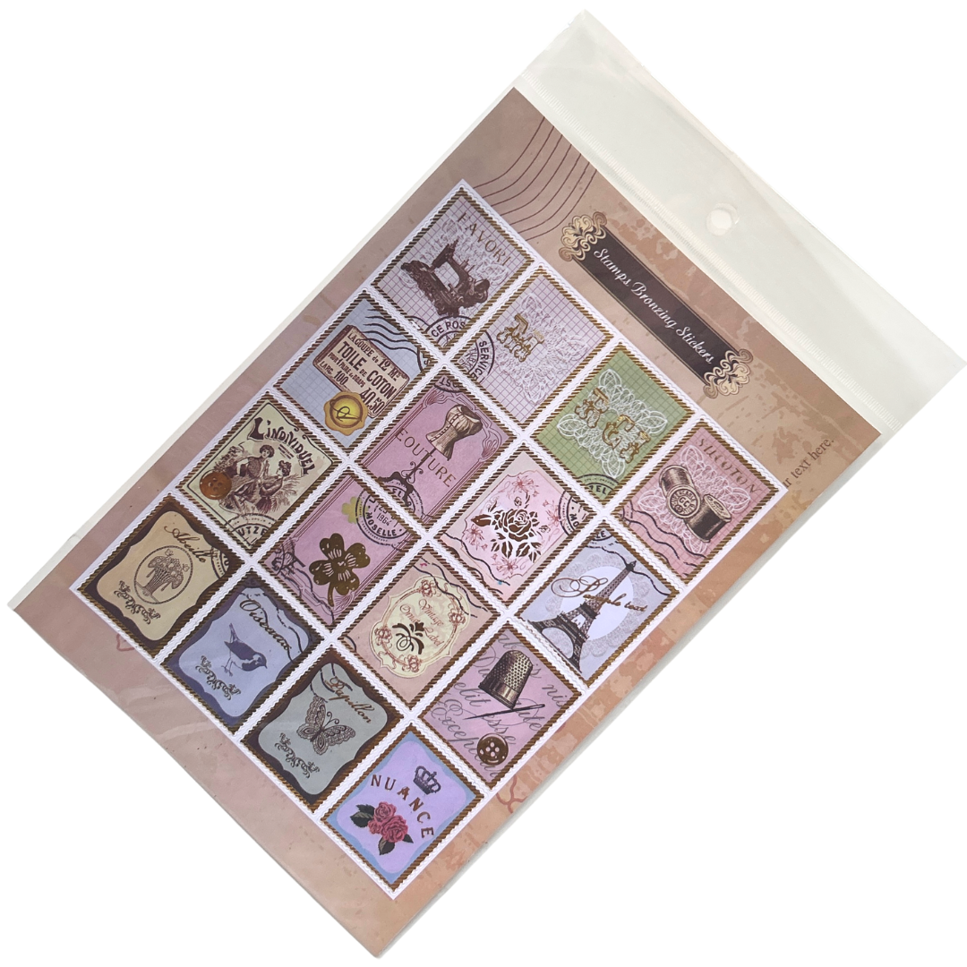 Набір декоративних стикерів у вигляді марок Stamps Bronzing Stickers Ательє Париж 16 шт, фото 1