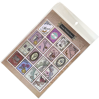 Набір декоративних стикерів у вигляді марок Stamps Bronzing Stickers Мерсі 16 шт