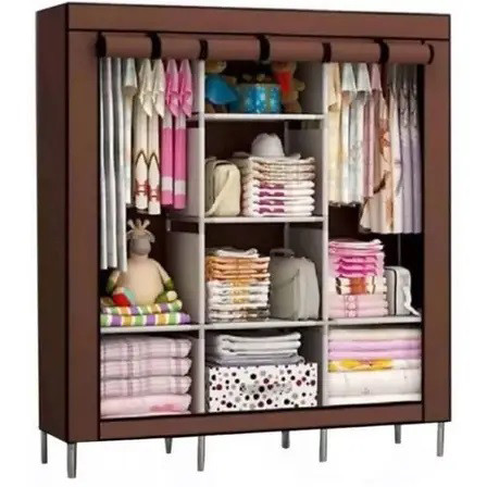 Шафа тканинна 3 секції складана з каркасом STORAGE WARDROBE 175 х 130 х 45 см. Колір: коричневий, фото 1