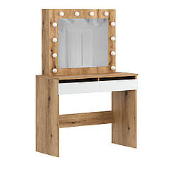 Косметичний столик з дзеркалом і підсвіткою Malta 94×140/75×43 см Дуб Евок/Білий діамант