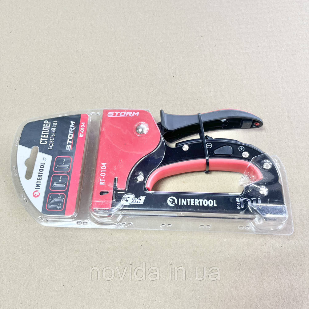 Степлер будівельний 3 в 1, під скобу 11.3 * 0.7 * 6-14 мм, цвях 14мм, шпилька 14мм. INTERTOOL RT-0104, фото 1