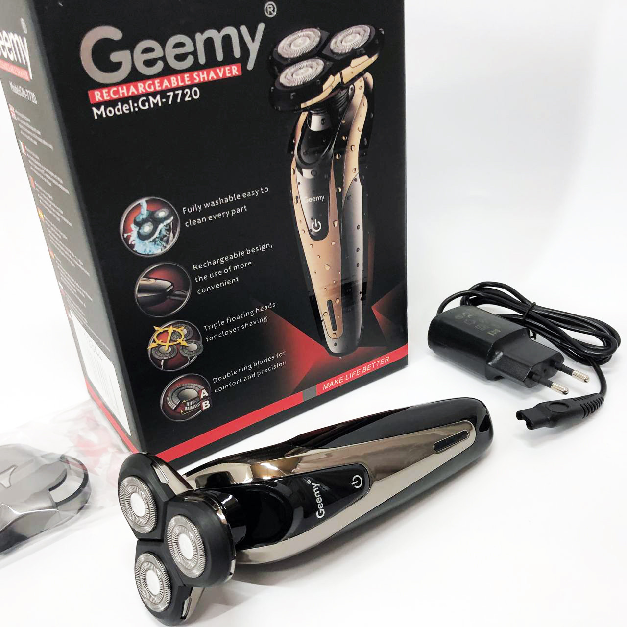 Електробритва Gemei GM-7720 - професійна, бездротова, потужна чоловіча бритва з головками, що плавають, фото 1