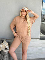 Жіночий спортивний костюм у рубчик подовжена футболка і велосипедки  рр.48-50; 52-54; 56-58, фото 2