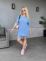 Жіночий спортивний костюм у рубчик подовжена футболка і велосипедки  рр.48-50; 52-54; 56-58, фото 4