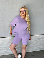 Жіночий спортивний костюм у рубчик подовжена футболка і велосипедки  рр.48-50; 52-54; 56-58, фото 5