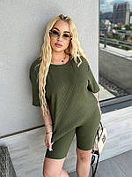 Жіночий спортивний костюм у рубчик подовжена футболка і велосипедки  рр.48-50; 52-54; 56-58, фото 8