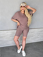 Жіночий спортивний костюм у рубчик подовжена футболка і велосипедки  рр.48-50; 52-54; 56-58, фото 9