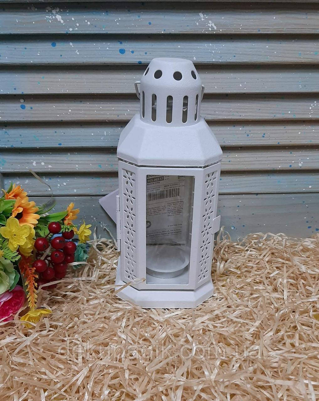 Ліхтар металевий 11,5х11,5х25см білий, фото 1