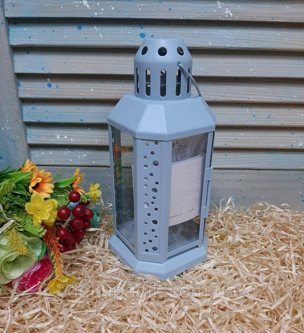 Ліхтар металевий 11,5х11,5х25см блакитний, фото 1