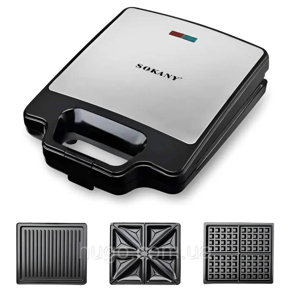 Електрична сендвічниця-гриль 3в1 Sokany SK-BBQ-852, 1400 Вт / Мультимейкер / Вафельниця / Електрогриль, фото 1