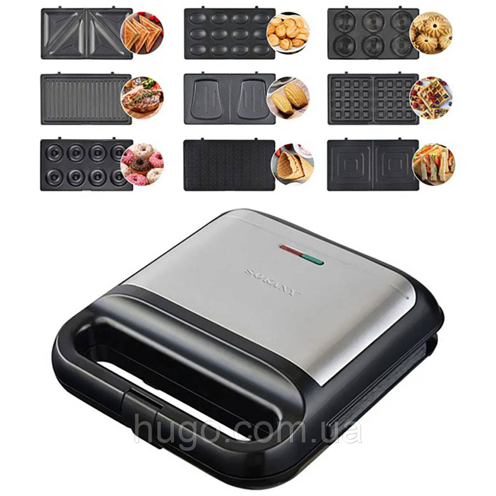 Мультимейкер 9в1, 1200Вт, SK-08049 / Сендвічниця / Вафельниця / Електрогриль / Бутербродниця, фото 1