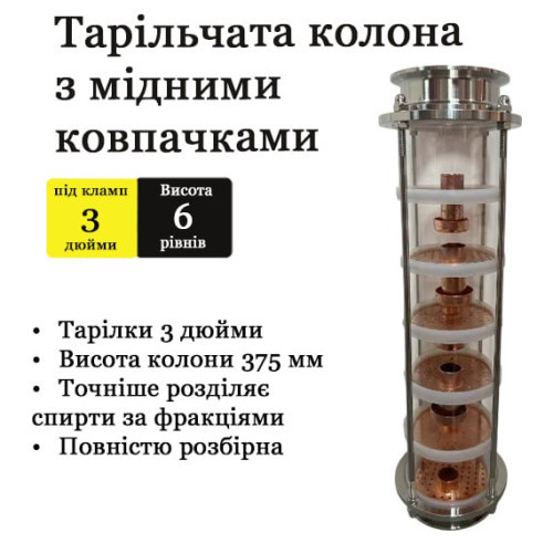 Тарілчаста колона Aroma з провальними тарілками 3 дюйми, 6 рівнів, під кламп 3 дюйми