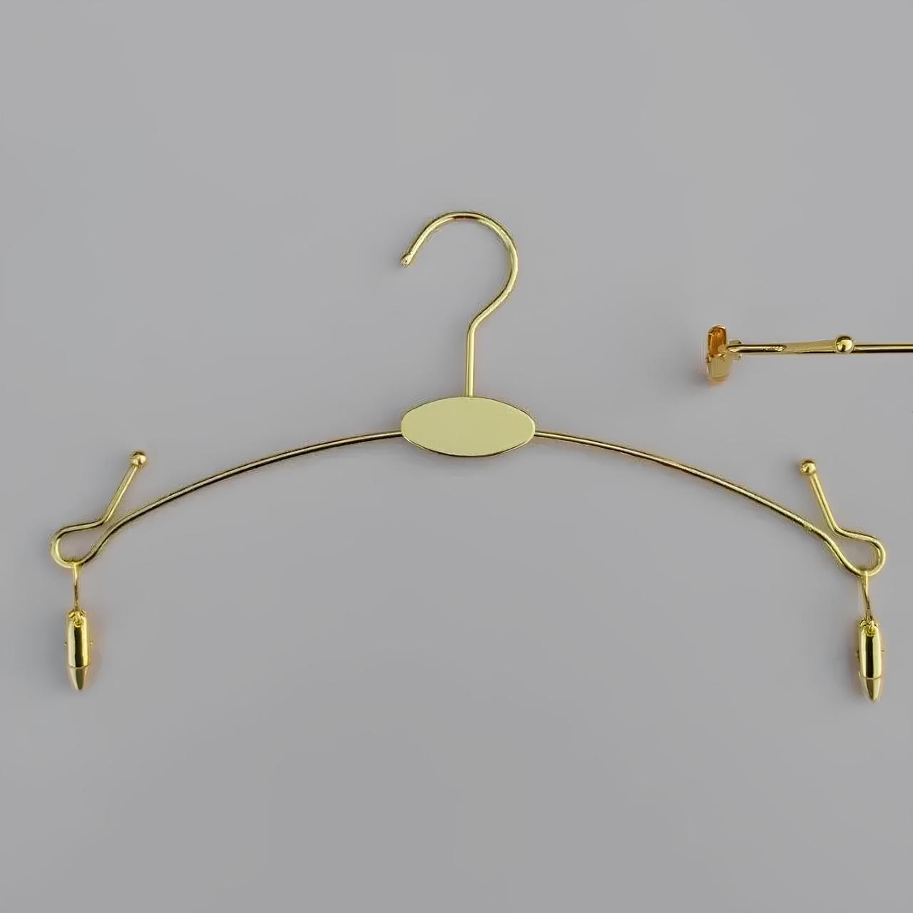 10 шт. Металеві вішалки для нижньої білизни RESTEQ, золотисті з металевими прищіпками 28 см (упаковка), фото 1