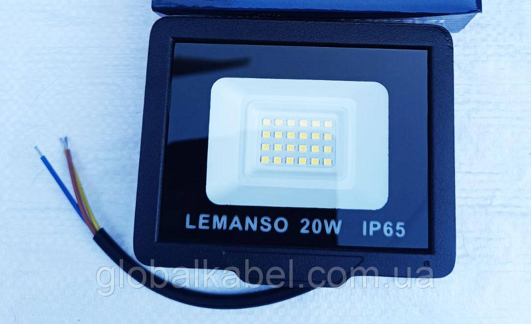 Світлодіодний LED прожектор 20w 6500K IP65 1600LM LEMANSO "Посейдон" чорний, LMP73-21, фото 1