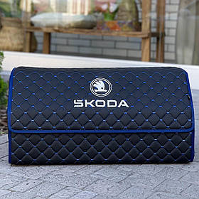 Органайзер у багажник з логотипом Skoda з екошкіри, чорний/синій, 65 см, коробка в багажник