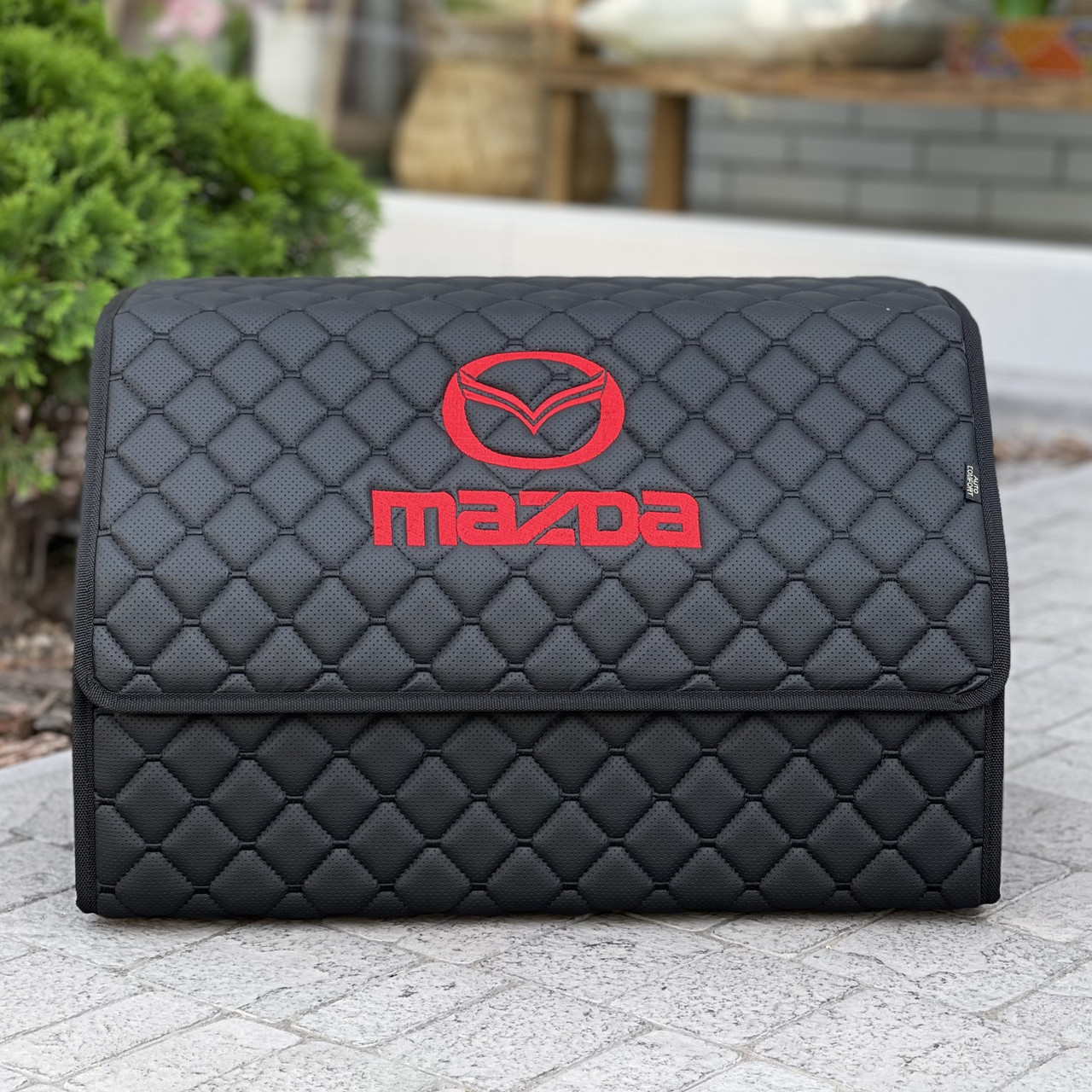 Органайзер у багажник з логотипом Mazda з екошкіри, чорний, 50см, коробка в багажник, фото 1