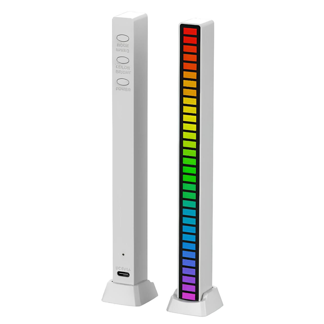Світлодіодний USB RGB світильник із мікрофоном. LED світильник "Рівні музики", 32 світлодіоди 5V, 18 см. Аудіо рівень білий
