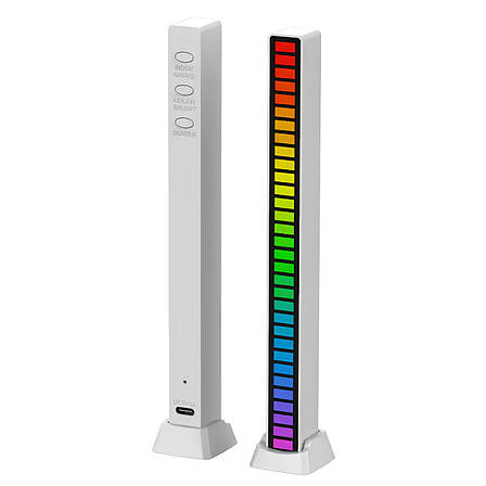 Світлодіодний USB RGB світильник із мікрофоном. LED світильник "Рівні музики", 32 світлодіоди 5V, 18 см. Аудіо рівень білий, фото 1