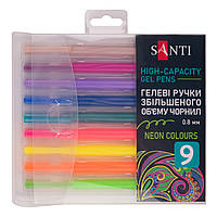 Набір гелевих ручок збільшеного об'єму чорнила SANTI Neon 9 штук