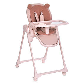 Стільчик ME 1037 CRYSTAL Bear Pink (1шт) для годування, 5-точ. ремені, матрац, 4 колеса, шкір., букле рож
