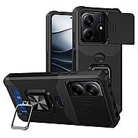 Протиударний чохол із підставкою для Xiaomi Redmi Note 14 5G чорний зі шторкою для камери
