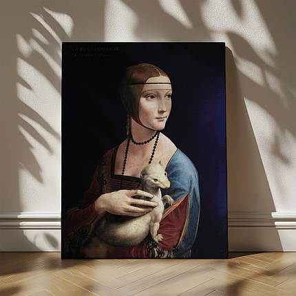 Картина на полотні "Леонардо да Вінчі, Пані з горностаєм, Leonardo da Vinci, Lady with an Ermine", 60×45см, фото 1