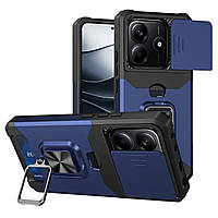 Протиударний чохол із підставкою для Xiaomi Redmi Note 14 5G синій зі шторкою для камери
