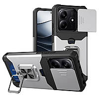 Протиударний чохол із підставкою для Xiaomi Redmi Note 14 5G сріблястий зі шторкою для камери