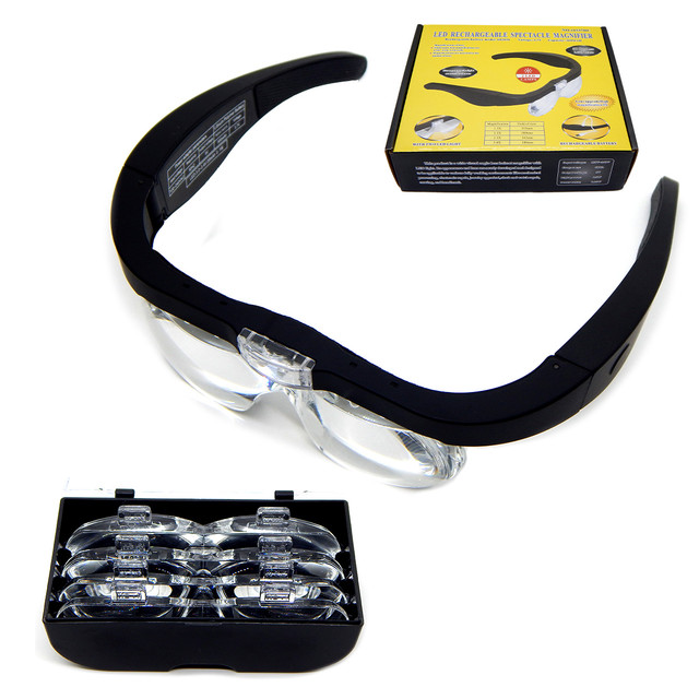 Окуляри-лупа збільшувальні з підсвічуванням LED, 4 лінзи (1.5X–5X), USB зарядкою для пайки та ремонту Окуляри-лупа збільшувальні з підсвічуванням LED, 4 лінзи (1.5X–5X), USB зарядкою для пайки та ремонту