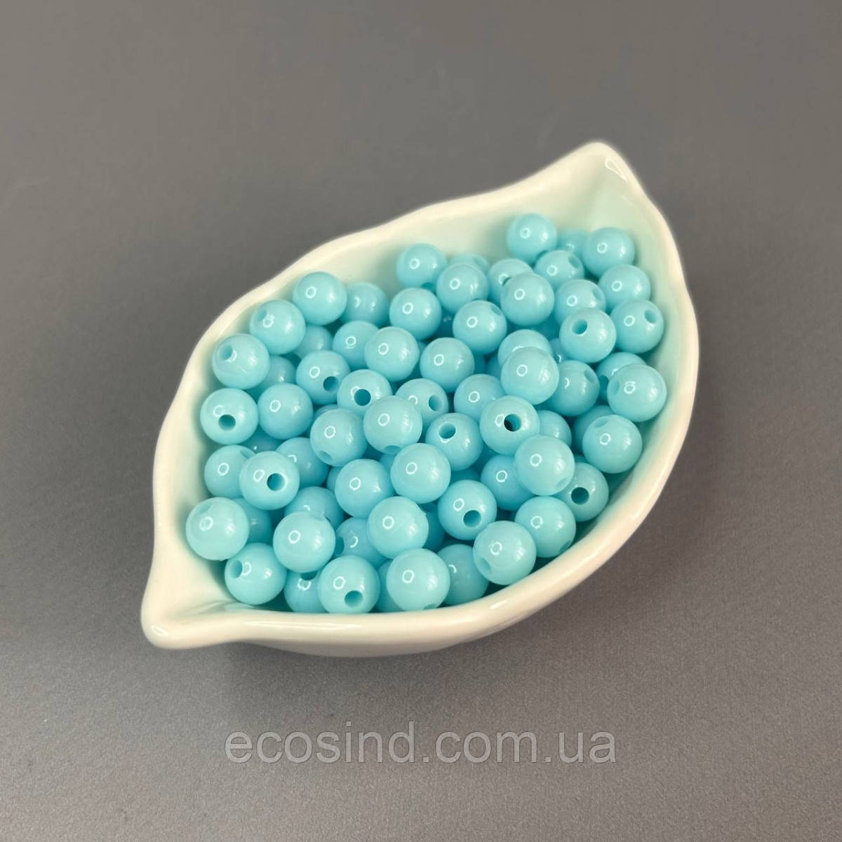 (20 гр) Пластикові гладкі намистини 8 мм - аква, фото 1