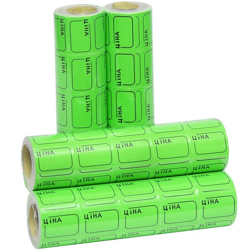 Цінник на товар маленький 2,0х3,0 см «Ціна» з рамкою зелений 2000 шт.