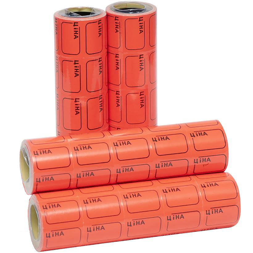 Цінник на товар маленький 2,0х3,0 см «Ціна» з рамкою червоний 2000 шт.